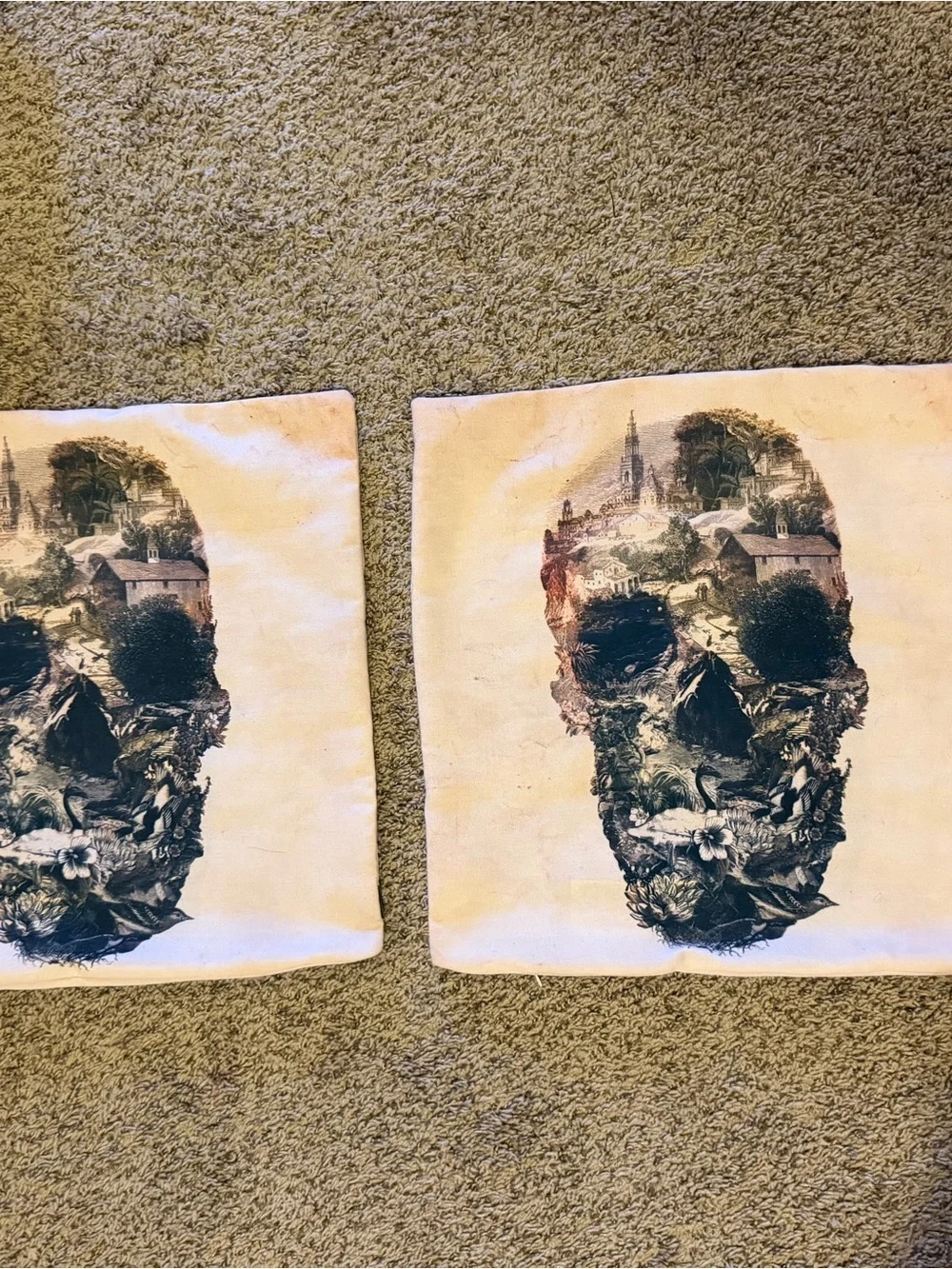 Neutral Skull Collage Wall Art Pillow Covers - Cream and Black